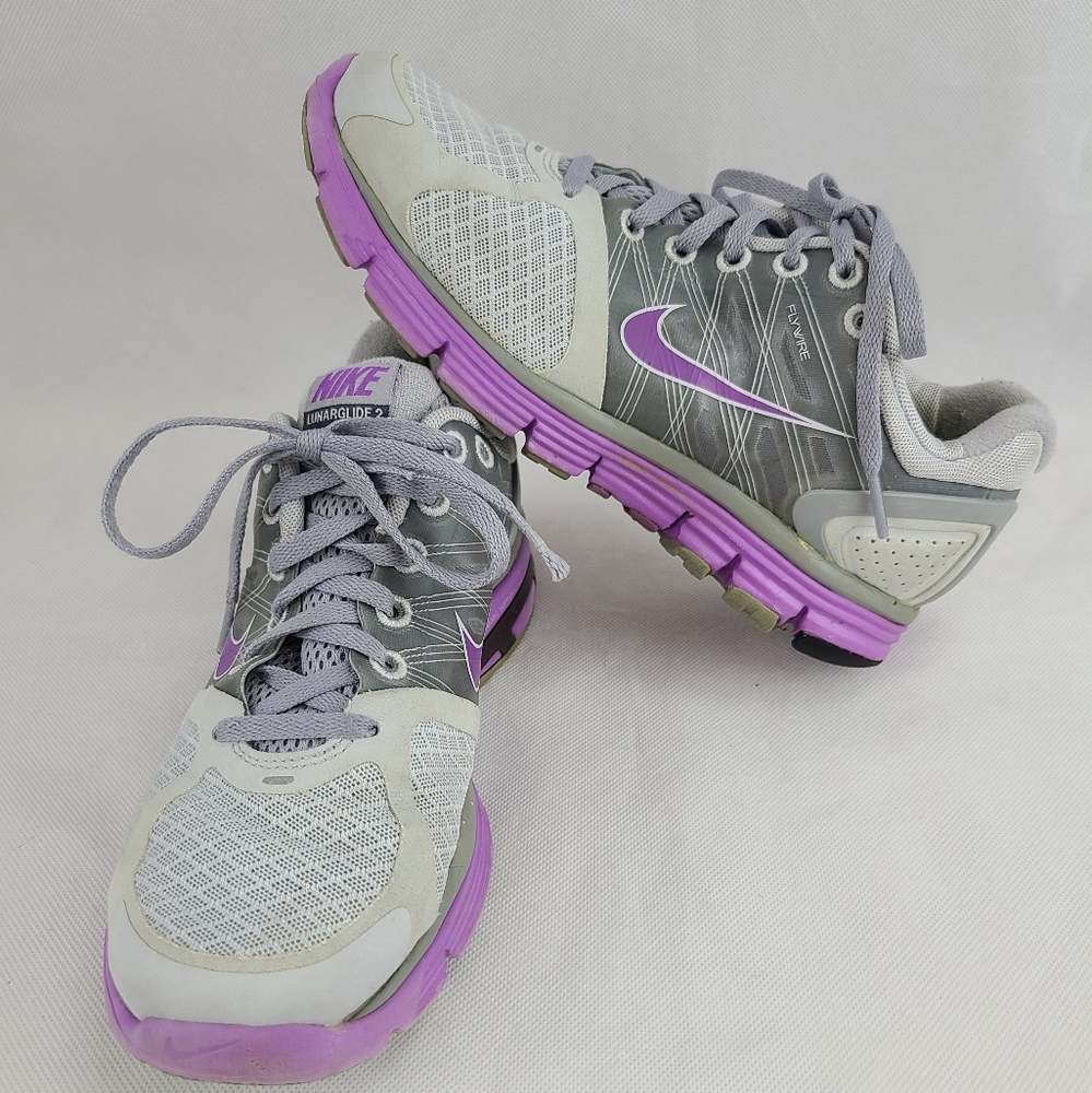 Nike Lunarglide 2 Flywire Women's (6) Gray and Purple Running Shoes 407647-051
